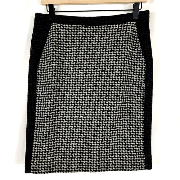 J. Crew Womens Skirt‎ Sz 2 The Pencil Skirt Wool Blend Lined Black Houndstooth - Picture 1 of 8